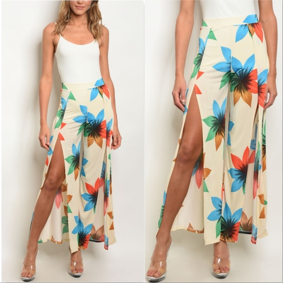 Pants - CREAM FLORAL PANTS